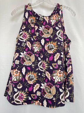 Lands’ End Floral Botanical Flutter UPF 50+ Modest Athletic Tankini Swim Top 18W